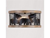 Rustic Cage Flush 12" Light With Bear and Trees