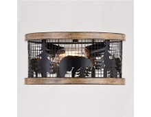 Rustic Cage Flush 12" Light With Bear and Trees