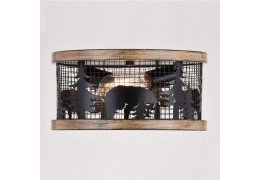 Rustic Cage Flush 12" Light With Bear and Trees