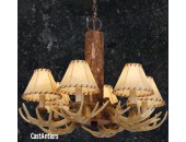 6-Light Cast Antler Chandelier with Faux Leather Shades