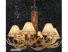 6-Light Cast Antler Chandelier with Faux Leather Shades
