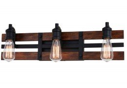 Black and Solid Wood Farmhouse 3-Light Edison Bathroom Vanity Light