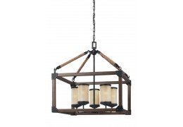 Cerused Oak Steel Cage 5 Light Vintage Farmhouse Chandelier