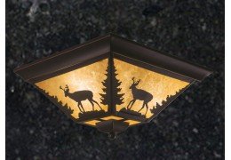 Deer Rustic Outdoor/Indoor Ceiling Light/ Amber Flake Glass