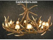 Elk 9 Cast Antler Chandelier w/ Rawhide Shades