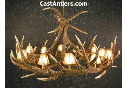 Elk 9 Cast Antler Chandelier w/ Rawhide Shades