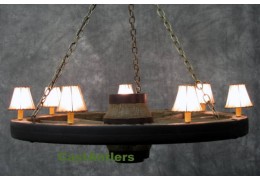 Lodge Wagon Wheel 42 inch Chandelier w/ Rawhide Shades