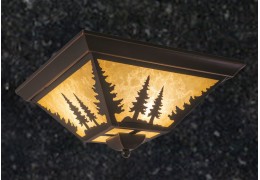 Pine Tree Rustic Outdoor/Indoor Ceiling Light/ Amber Flake Glass