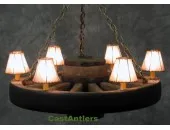 Reproduction Lodge 30 inch Wagon Wheel Chandelier w/ Rawhide Shades