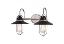 2 Light Matte Black and Nickel Industrial Edison Bathroom Vanity Light/Sconce