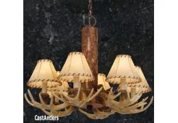 6-Light Cast Antler Chandelier with Faux Leather Shades
