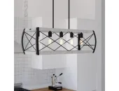 5-Light 35" Linear Rustic Farmhouse Chandelier Black and White Ash