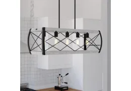 5-Light 35" Linear Rustic Farmhouse Chandelier Black and White Ash