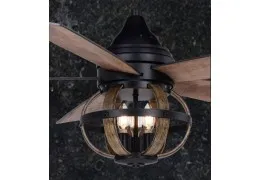 Edison Black and Teak 52 inch Farmhouse Ceiling Fan w/ Remote and can Flush Mount