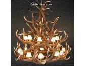 Elk 18 Cast Antler Chandelier w/ Rawhide Shades