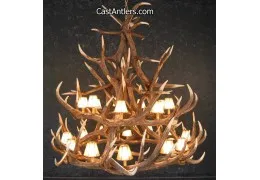 Elk 18 Cast Antler Chandelier w/ Rawhide Shades
