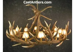 Elk 9 Cast Antler Chandelier w/ Rawhide Shades