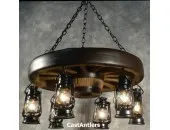 Hanging Lantern Reproduction 30 inch Wagon Wheel Chandelier
