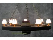 Lodge Wagon Wheel 42 inch Chandelier w/ Rawhide Shades