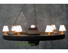 Lodge Wagon Wheel 42 inch Chandelier w/ Rawhide Shades