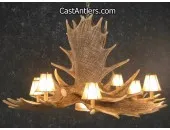 Moose 6 Cast Antler Chandelier w/ Downlight + Rawhide Shades