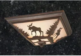 Moose Rustic Outdoor/Indoor Ceiling Light/ Amber Flake Glass
