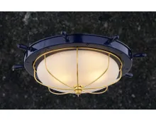 Nautical 15-in. W Flush Mount Navy Blue and Matte Gold