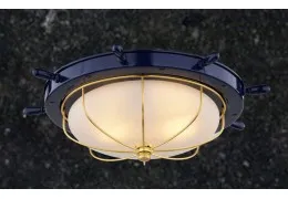 Nautical 15-in. W Flush Mount Navy Blue and Matte Gold