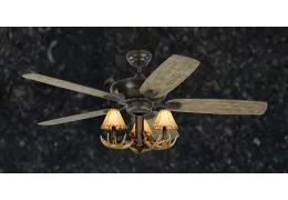 Rustic Aged Pewter Ceiling Fan - 52 inch 3-Light Antler Indoor Farmhouse Cabin