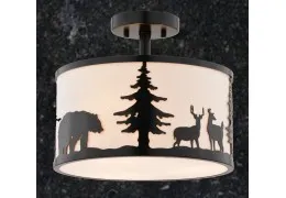 Bear/Deer/Pine Tree 13-in. W 3 Light Semi-Flush Bronze Bear/Deer/Pine Tree 13-in. W 3 Light Semi-Flush Bronze