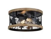 Rustic 2-Light Drum Pine Tree/Moose Flush Mount