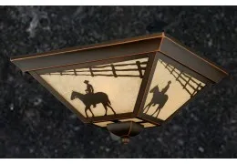 Western Outdoor/Indoor Ceiling Light/ Amber Flake Glass