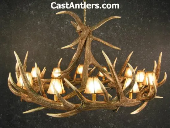 Elk 9 Cast Antler Chandelier w/ Rawhide Shades