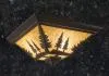 Pine Tree Rustic Outdoor/Indoor Ceiling Light/ Amber Flake Glass