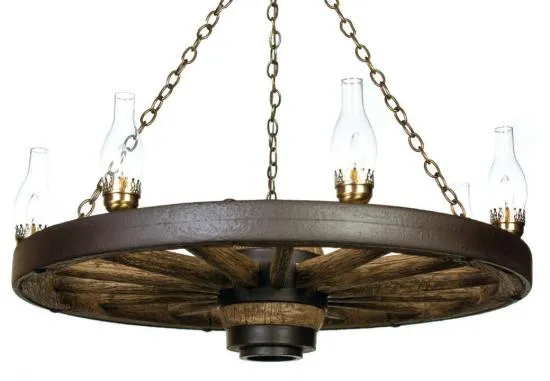 Lantern Western 42 inch Wagon Wheel Chandelier