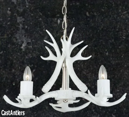 **Pure White** 3 Light Mini Cast Antler Chandelier