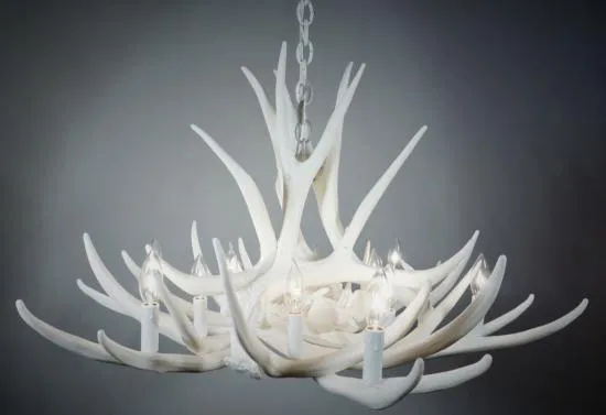 **Pure White** Mule Deer 9 Cast Antler Chandelier 