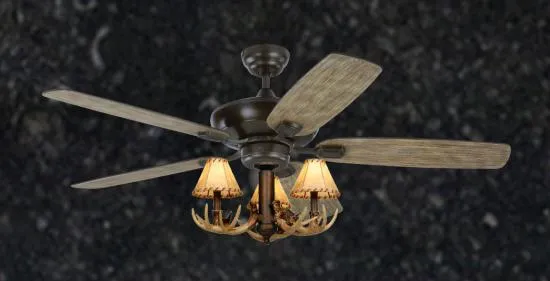 Rustic Aged Pewter Ceiling Fan - 52 inch 3-Light Antler Indoor Farmhouse Cabin