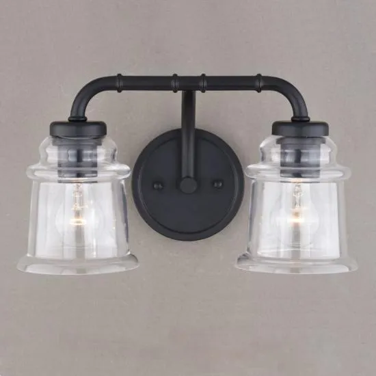 2-Light Black Farmhouse Bathroom Vanity Light