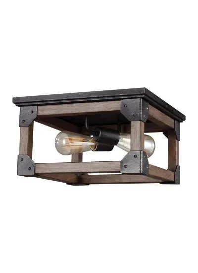 Cerused Oak Steel Cage Vintage Farmhouse Flush Mount