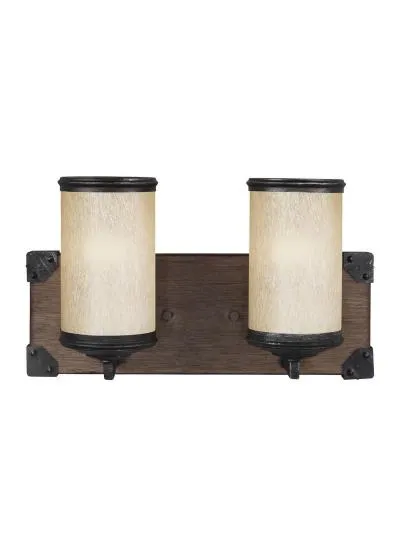 Cerused Oak Steel 2 Light Vintage Farmhouse Bathroom Vanity or Sconce