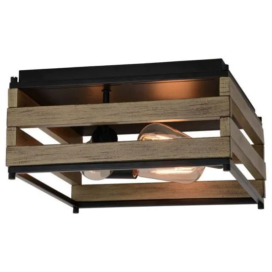 Farmhouse Rustic 3 Light 13" Flush Mount Black and Burnished Maple