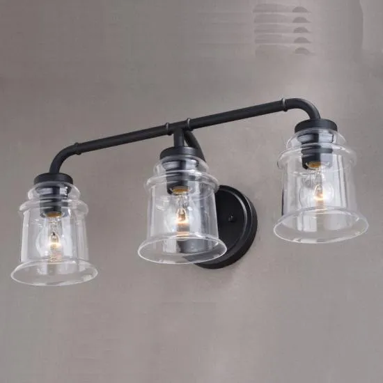3-Light Black Farmhouse Bathroom Vanity Light