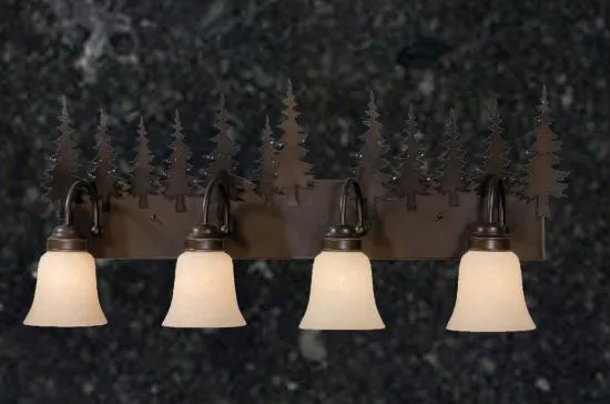 Rustic Pine Tree 4-Light Bathroom Vanity Light