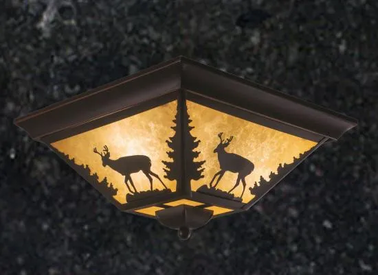 Deer Rustic Outdoor/Indoor Ceiling Light/ Amber Flake Glass