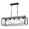 5-Light 35" Linear Rustic Farmhouse Chandelier Black and White Ash