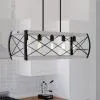 5-Light 35" Linear Rustic Farmhouse Chandelier Black and White Ash
