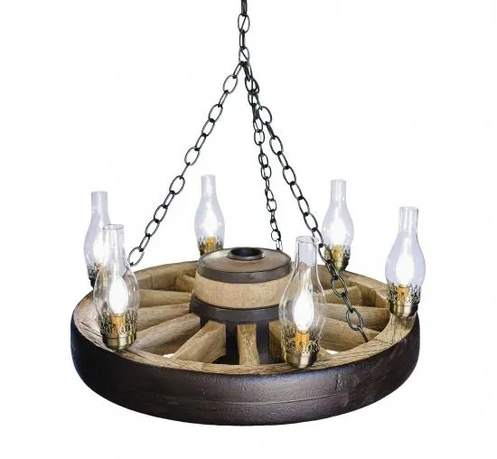Lantern Reproduction 30 inch Rustic Wagon Wheel Chandelier