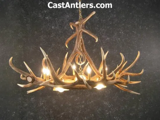 Elk 6 Cast Antler Chandelier w/ 3 Downlights
