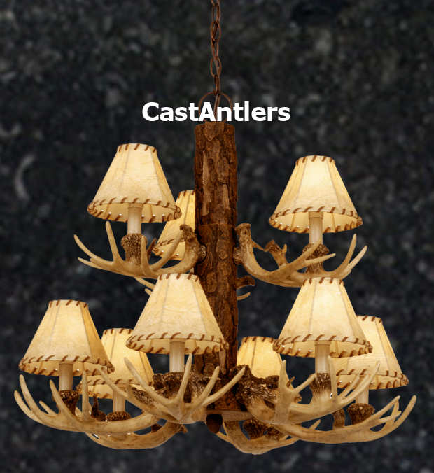 9 Light Cast Antler Chandelier With Faux Leather Shades 9 Light Cast Antler Chandelier With Faux Leather Shades Hover To Zoom